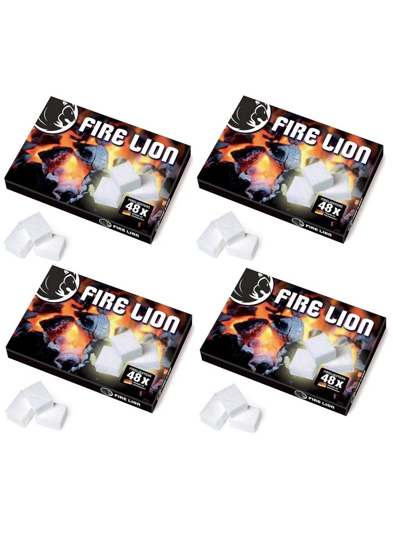 Fire Lion مكعبات البارافين لإشعال الموقد، ولحام الشواء، ولحام الفرن، مساعد إشعال عالي الجودة (4 عبوات = 192 مكعبًا) - Image 1